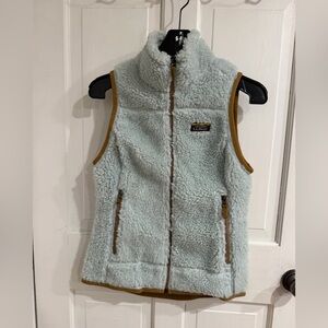 L.L. Bean Women’s Pale Blue & Brown Sherpa Fleece Vest. Size XXS